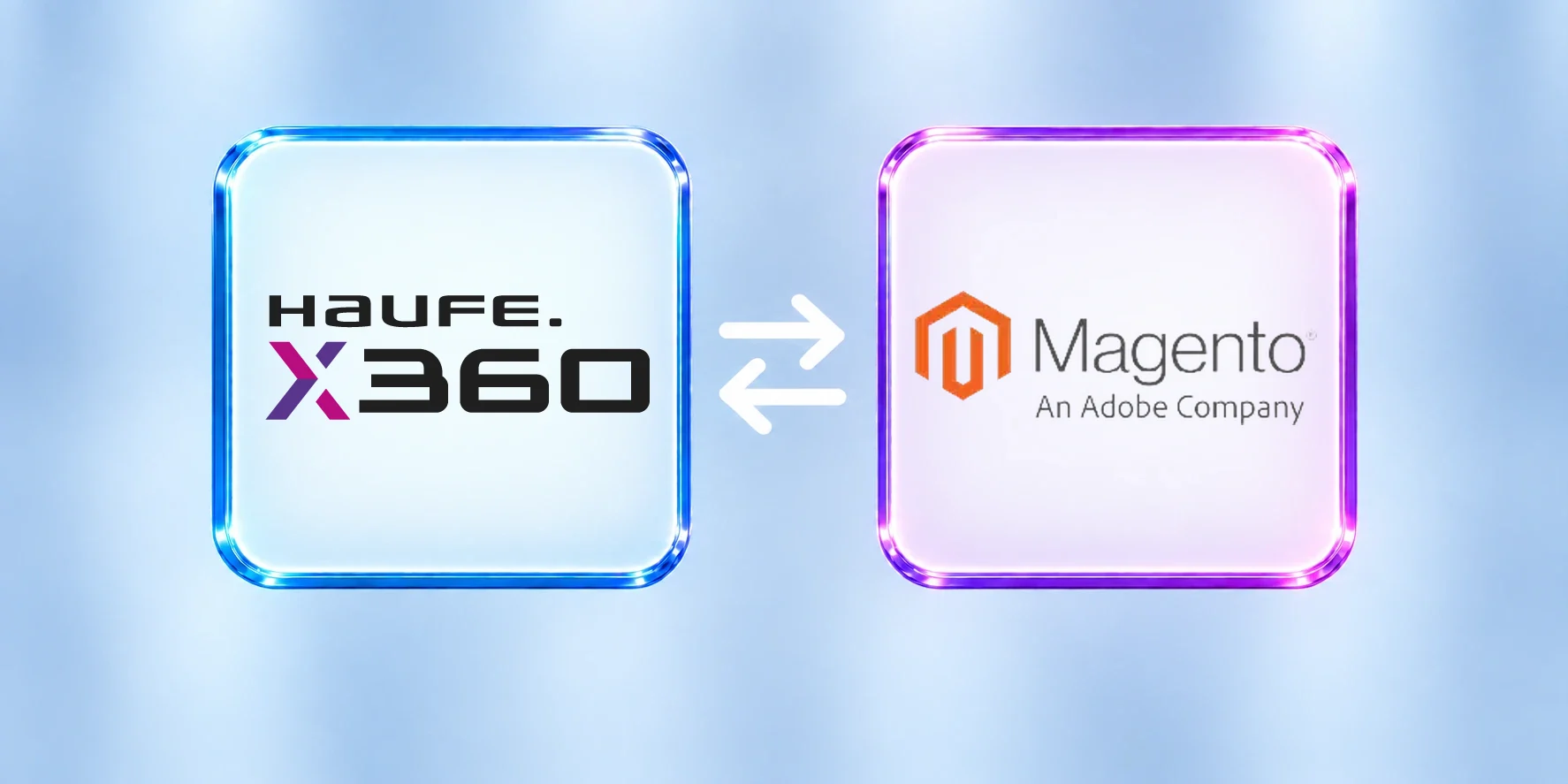 Haufe X360 und Magento, verbunden durch eine Schnittstelle
