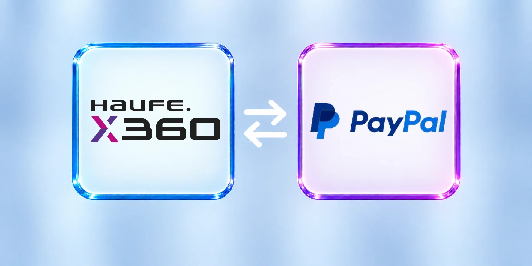 Haufe X360 und PayPal, verbunden durch eine Schnittstelle