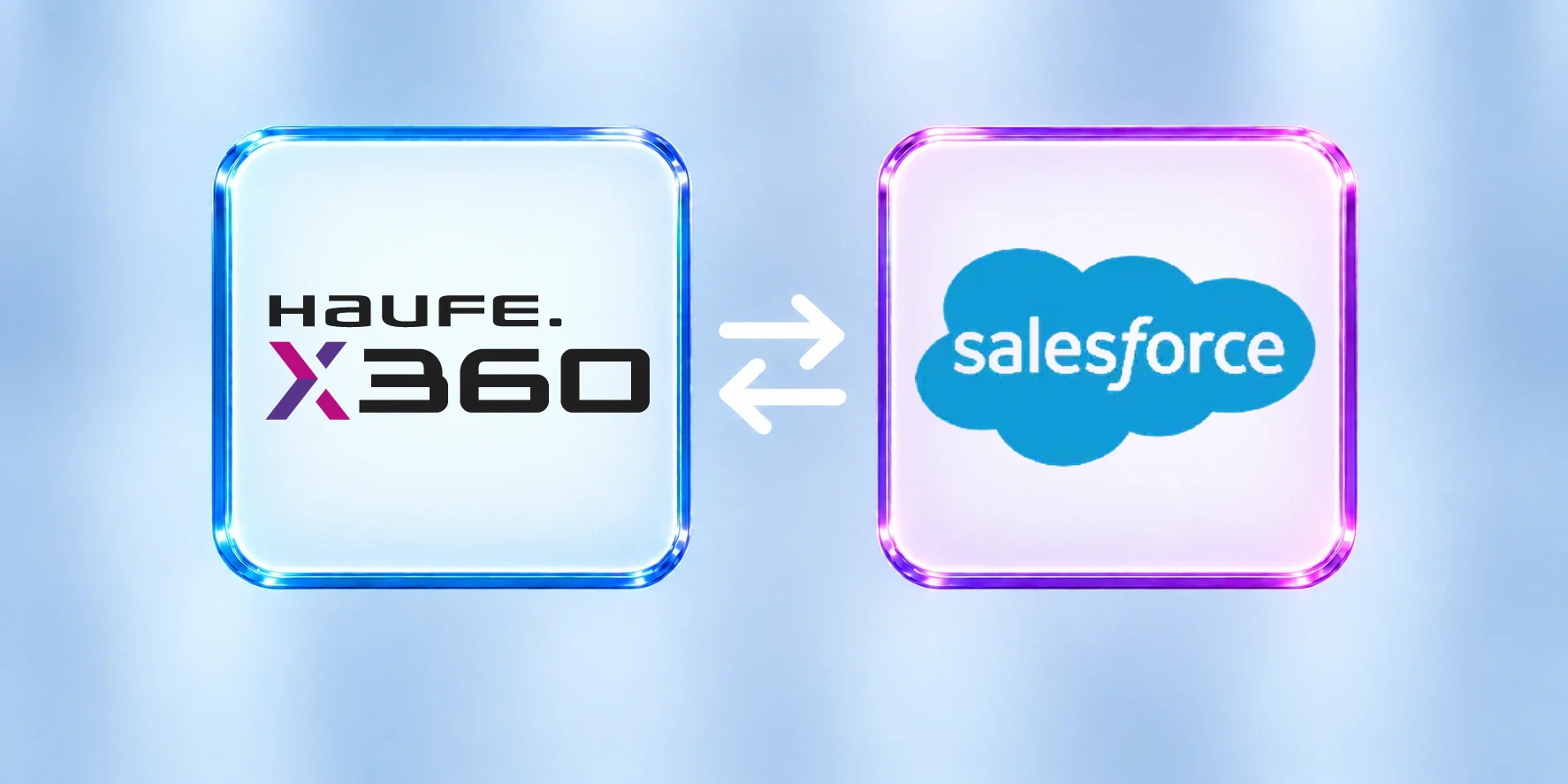 Haufe X360 und Salesforce, verbunden durch eine Schnittstelle
