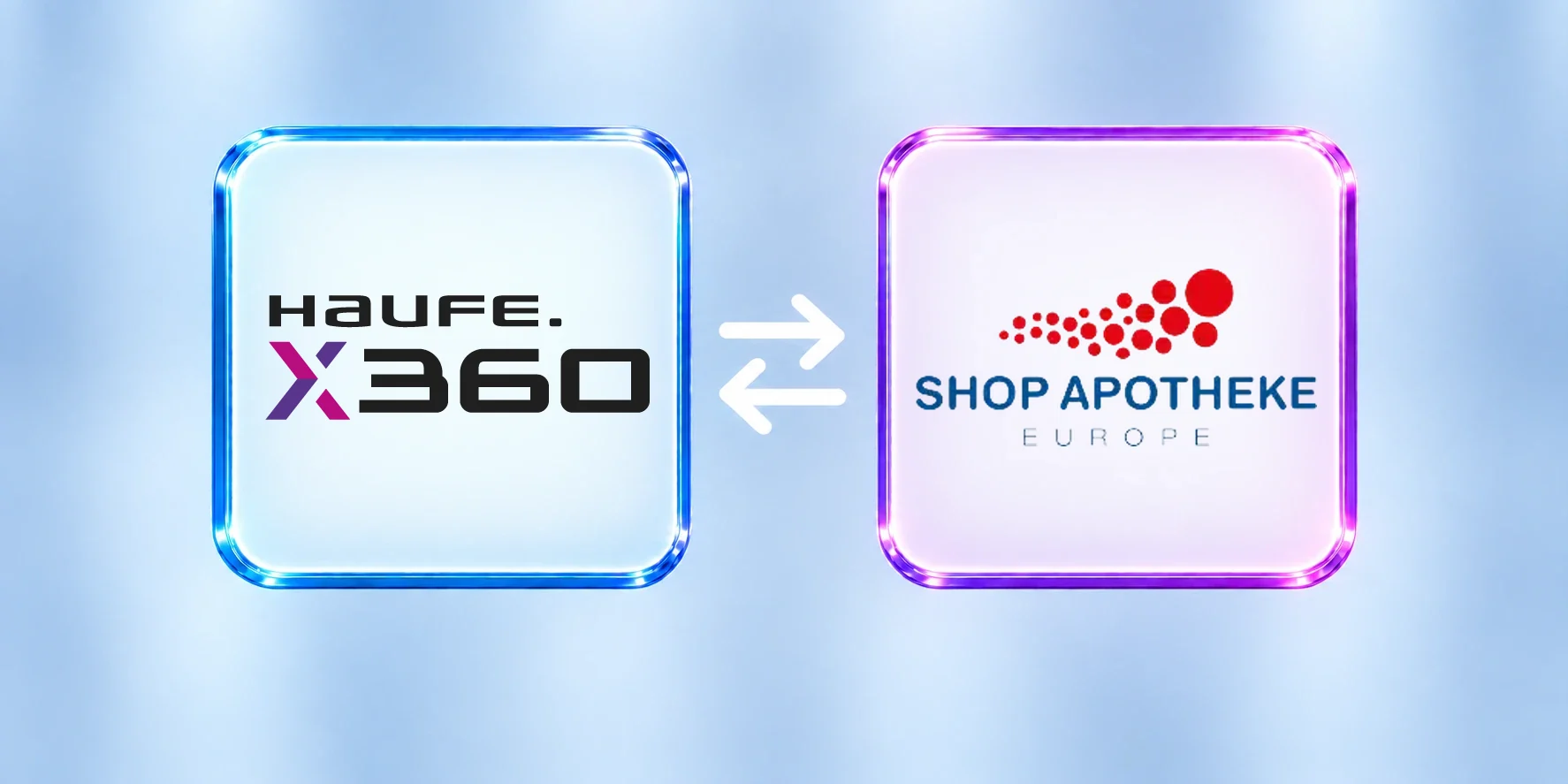 Haufe X360 und Shop Apotheke, verbunden durch eine Schnittstelle