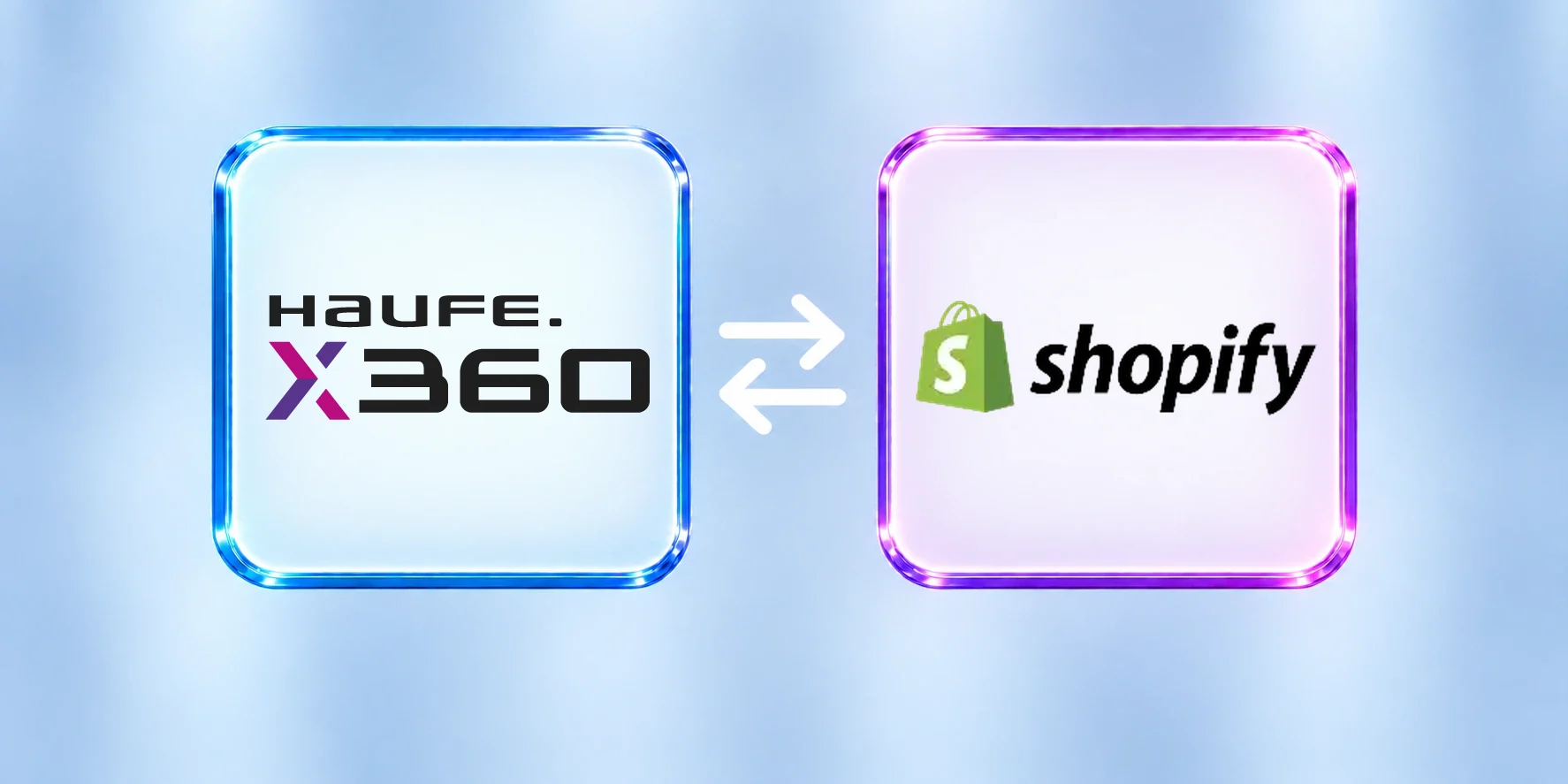 Haufe X360 und Shopify, verbunden durch eine Schnittstelle