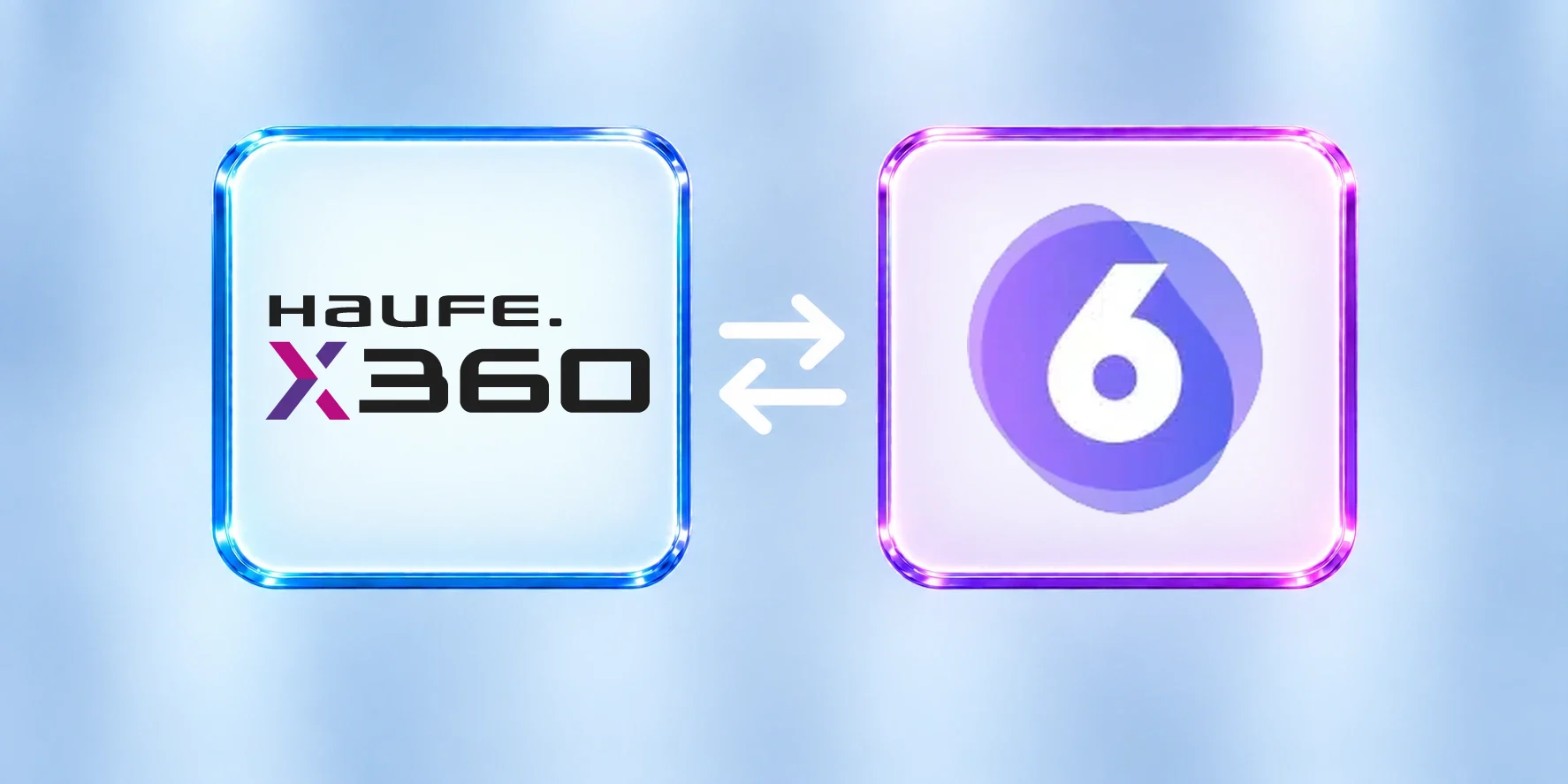 Haufe X360 und Shopware, verbunden durch eine Schnittstelle