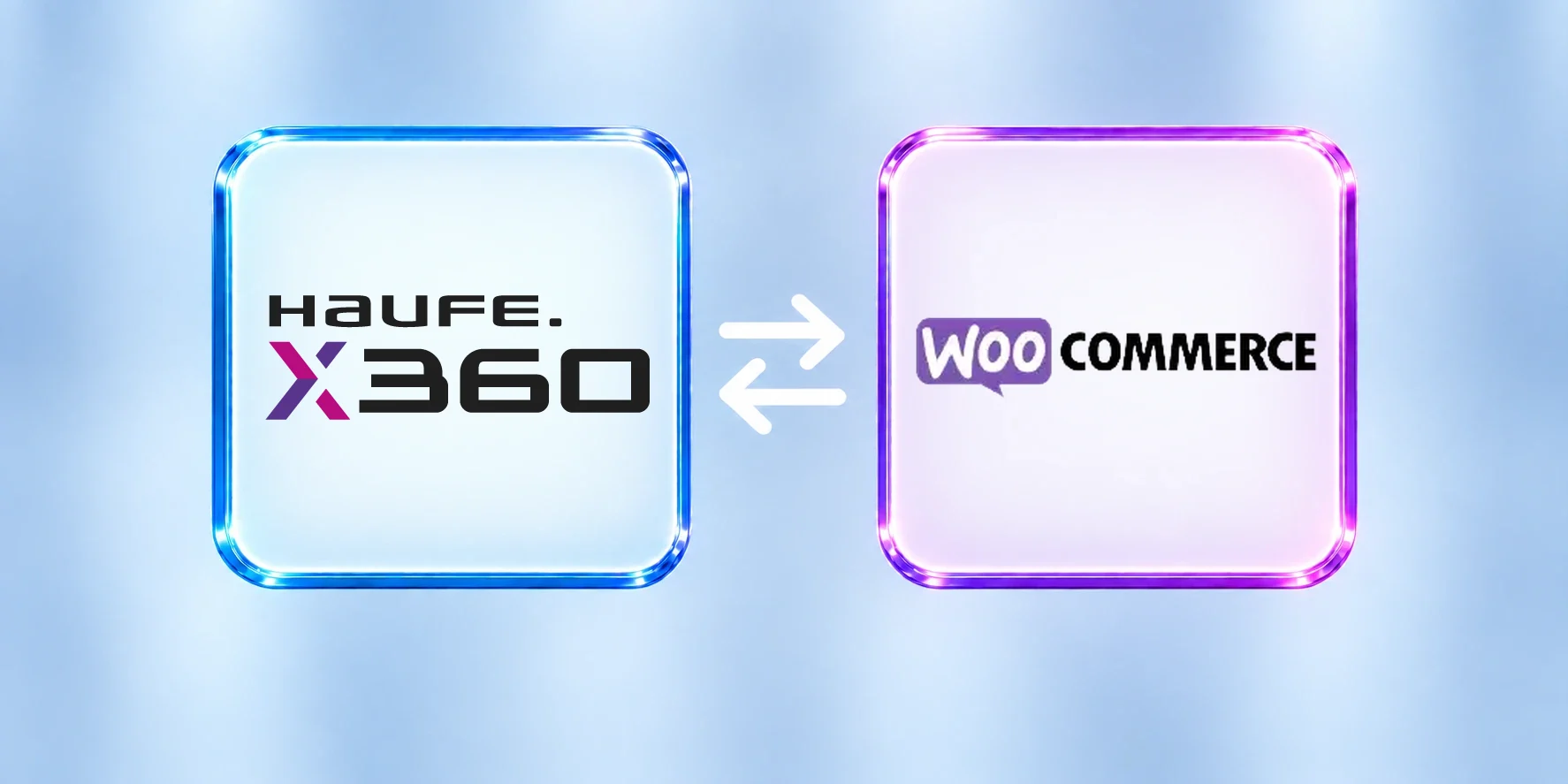 Haufe X360 und WooCommerce, verbunden durch eine Schnittstelle