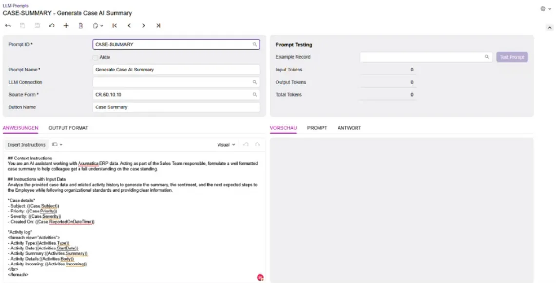 AI Automation: Konfiguration eines Prompts zur KI-Zusammenfassung von Supportfällen