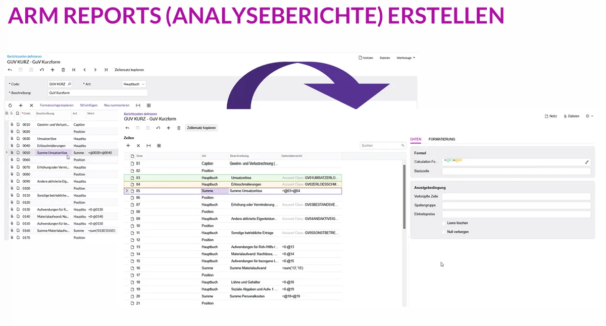 ARM-Bericht im Editor der Modern UI erstellen