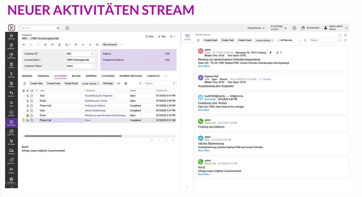 Neu gestaltetes Aktivitätsmanagement mit Aktivitätsstream im CRM