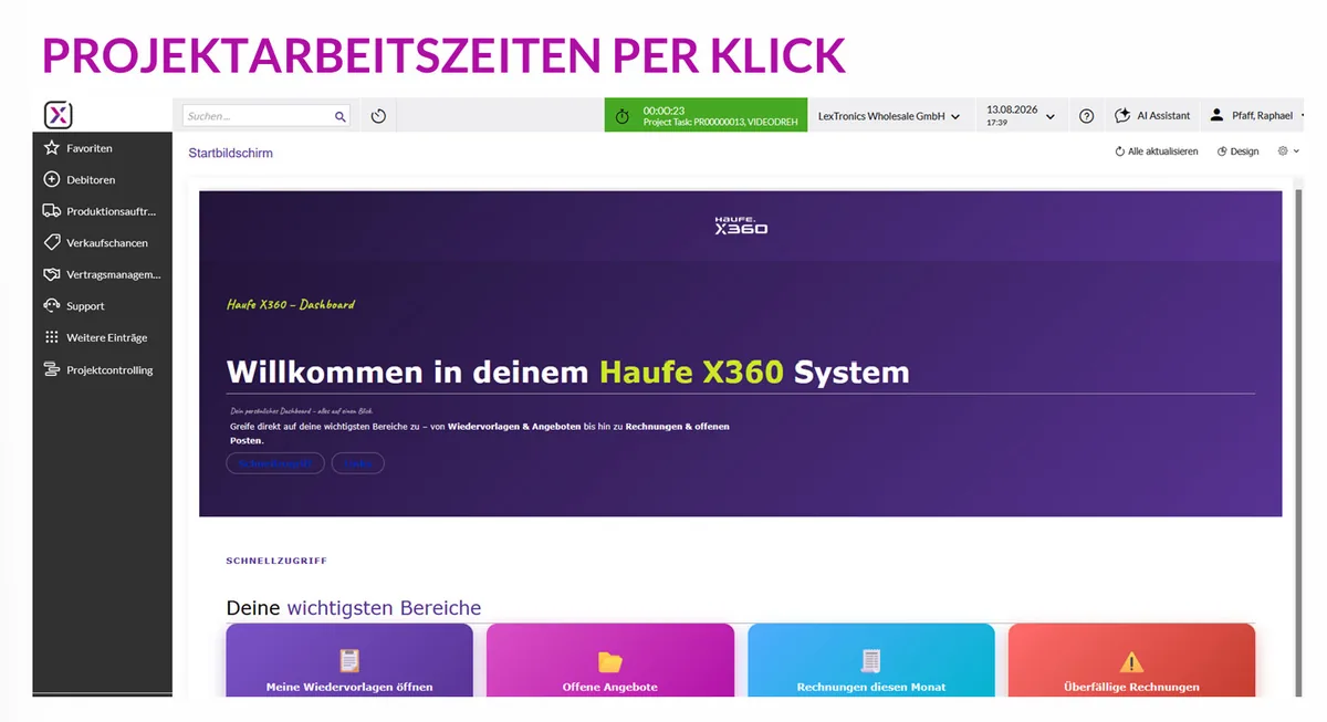 Projektarbeitszeiten per Klick erfassen in der Modern UI