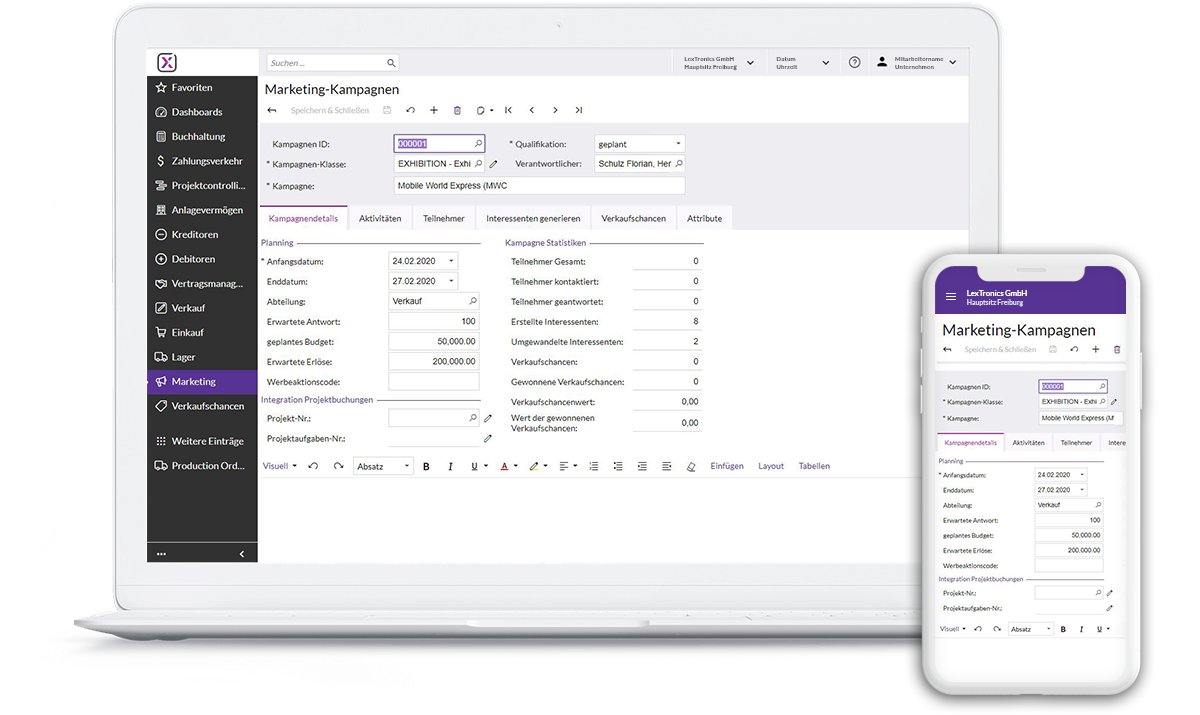 Cloud-ERP Oberfläche von Haufe X360 mit Live-Dashboards